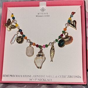 AtterrivMulticolor Shell Charm Necklace Bnib Ti 16" + 3"